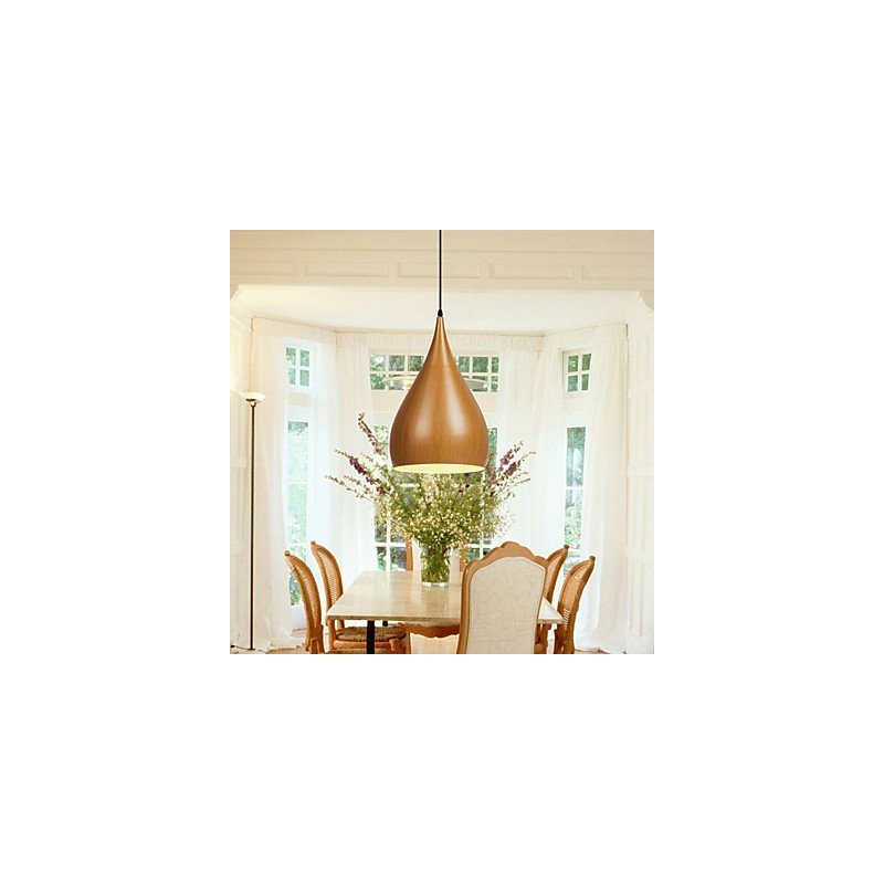 レトロなペンダントライト 木目調メタルカフェペンダントランプ