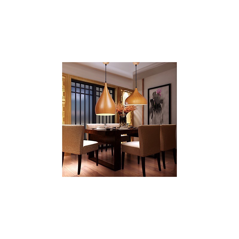 レトロなペンダントライト 木目調メタルカフェペンダントランプ