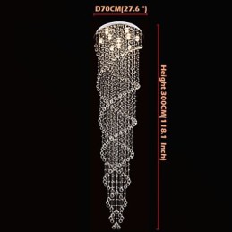天井シャンデリアライト ペンダントライト 照明器具 K9クリスタルダブルスパイラル付き D70CM H300CM