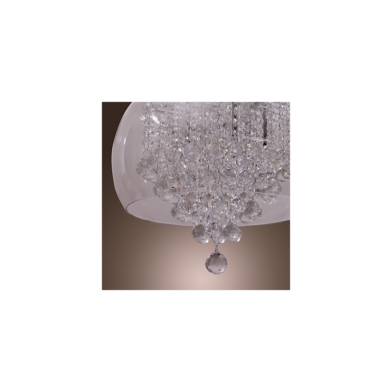 芸術的な6灯クリスタルペンダントライト、ガラスシェード付き