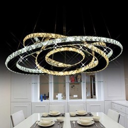 クリスタルペンダント照明 天井シャンデリア照明器具 温白色と冷白色の3つのリング付き