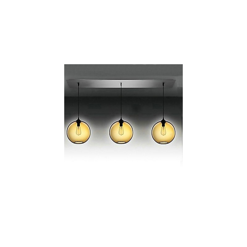 透明ブラウンのバブルデザインの3灯モダンガラスペンダントライト