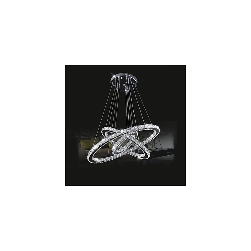 調光可能な円形ペンダントシャンデリア照明器具、K9クリスタル付き、温白色と冷白色、リモコン付き