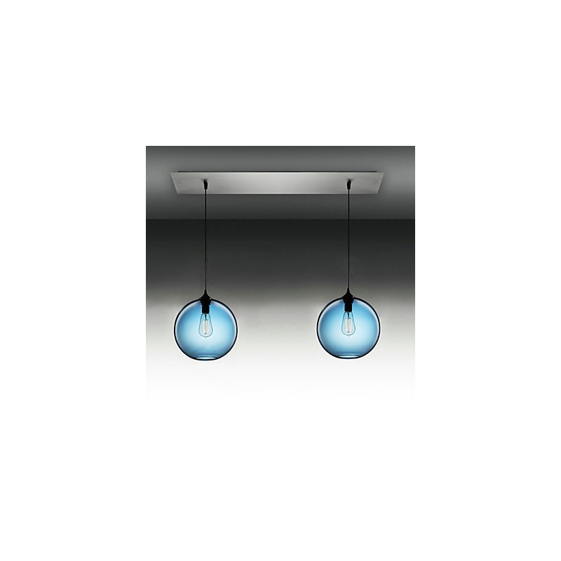 丸い青いバブルデザインの2灯モダンガラスペンダントライト