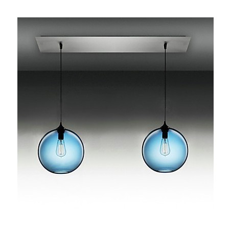 丸い青いバブルデザインの2灯モダンガラスペンダントライト