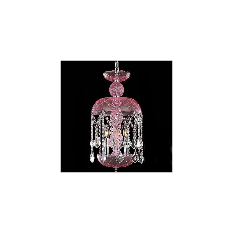 ピンクシェードの 3 つのライトを備えたモダンなクリスタル ペンダント ライト