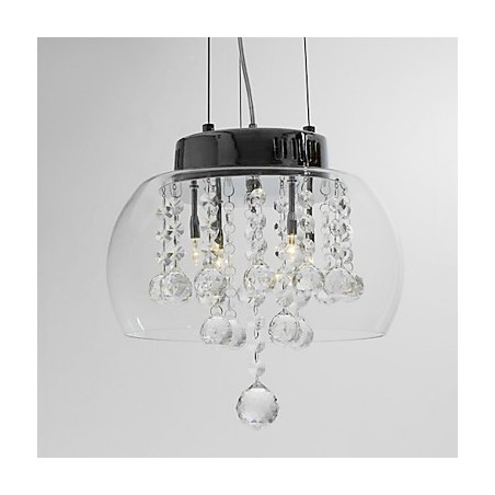 芸術的な4灯クリスタルペンダントライト、ガラスシェード付き