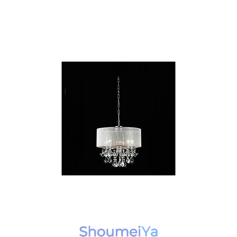 モダンな5灯クリスタルペンダントライト、ファブリックシェード付き