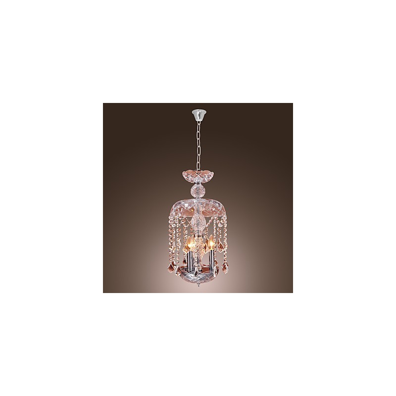 ガラスシェードの 3 つのライトを備えたモダンなクリスタル ペンダント ライト