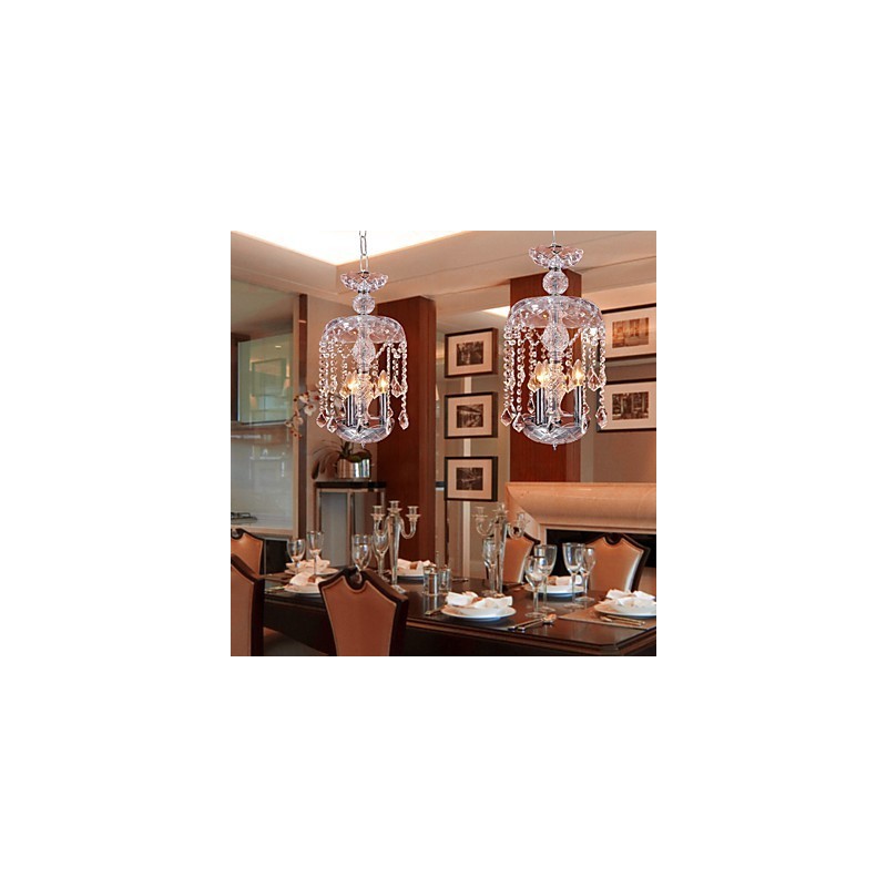 ガラスシェードの 3 つのライトを備えたモダンなクリスタル ペンダント ライト