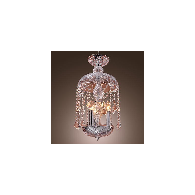 ガラスシェードの 3 つのライトを備えたモダンなクリスタル ペンダント ライト