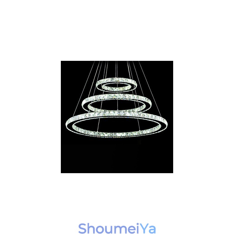 調光可能なクリスタルペンダントライト モダンな円形シャンデリア照明ランプ クールホワイト 丸型天井照明器具 リモコン付き