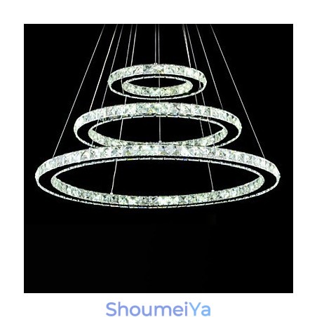 調光可能なクリスタルペンダントライト モダンな円形シャンデリア照明ランプ クールホワイト 丸型天井照明器具 リモコン付き