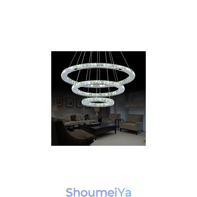 調光可能なクリスタルペンダントライト モダンな円形シャンデリア照明ランプ クールホワイト 丸型天井照明器具 リモコン付き