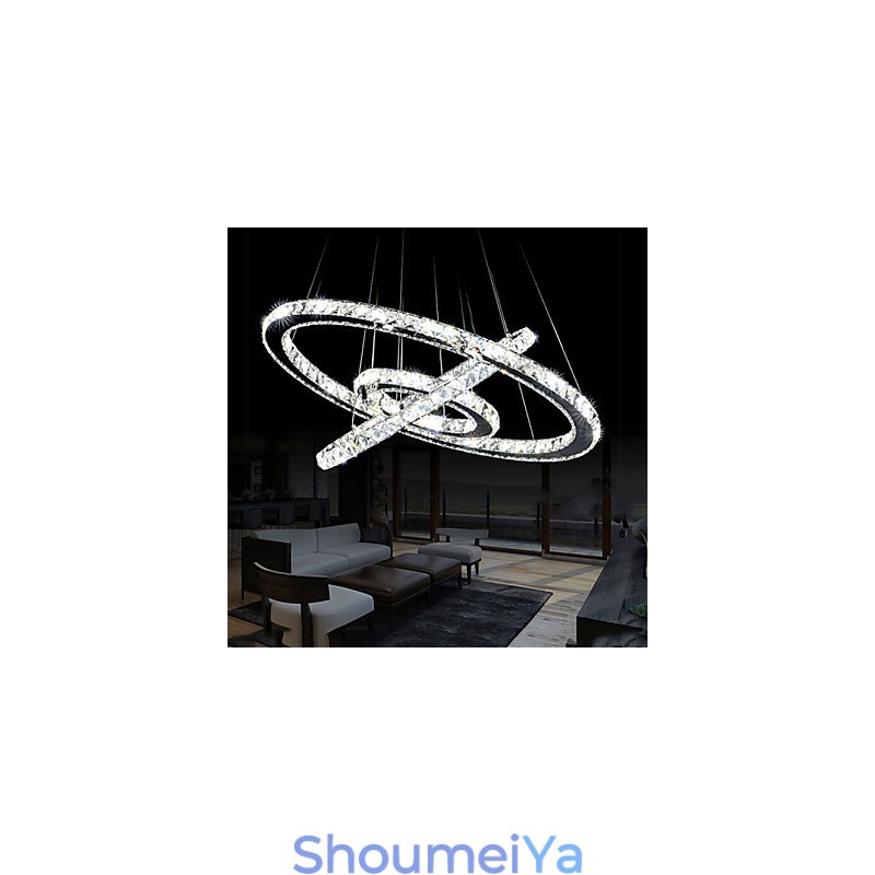 調光可能なクリスタルペンダントライト モダンな円形シャンデリア照明ランプ クールホワイト 丸型天井照明器具 リモコン付き