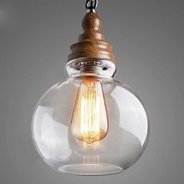 ヴィンテージ木製ラウンドクリスタルボールペンダントライト（直径19cm）