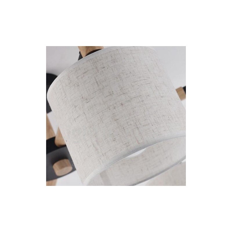 モダンコンテンポラリー3ライトシングルティアウッドシャンデリア、ドラムファブリックシェード付き