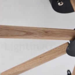 モダンコンテンポラリー3ライトシングルティアウッドシャンデリア、ドラムファブリックシェード付き