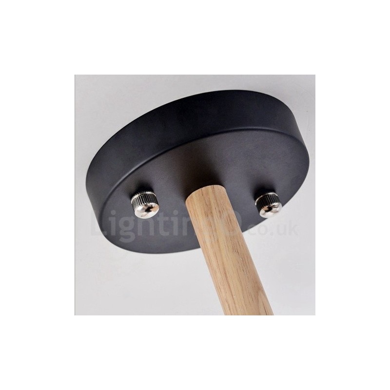 モダンコンテンポラリー3ライトシングルティアウッドシャンデリア、ドラムファブリックシェード付き