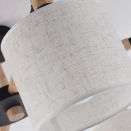 モダンコンテンポラリー 6 ライト シングル ティア ウッド シャンデリア ドラム ファブリック付き (ブラック ホワイト)