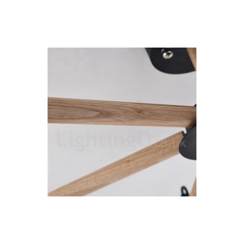 モダンコンテンポラリー 6 ライト シングル ティア ウッド シャンデリア ドラム ファブリック付き (ブラック ホワイト)