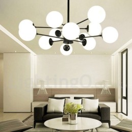 ブラック 12 ライト 2 段メタルシャンデリア ガラスシェード付き モダン コンテンポラリースタイル