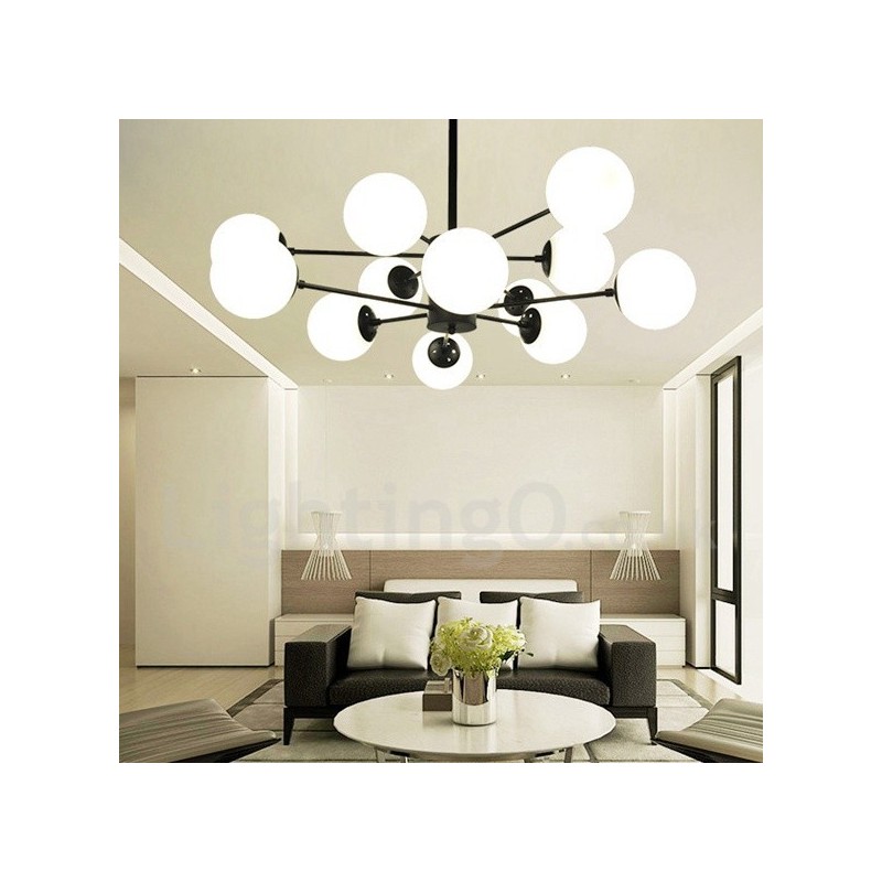 ブラック 12 ライト 2 段メタルシャンデリア ガラスシェード付き モダン コンテンポラリースタイル