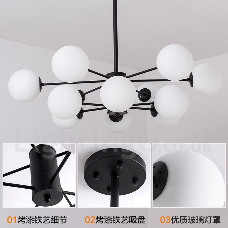 ブラック 12 ライト 2 段メタルシャンデリア ガラスシェード付き モダン コンテンポラリースタイル