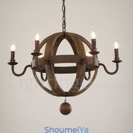 カントリー ヴィンテージ 木製 6 ライト シャンデリア ランプ ライト