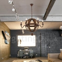 カントリー ヴィンテージ 木製 6 ライト シャンデリア ランプ ライト