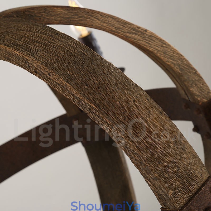 カントリー ヴィンテージ 木製 6 ライト シャンデリア ランプ ライト