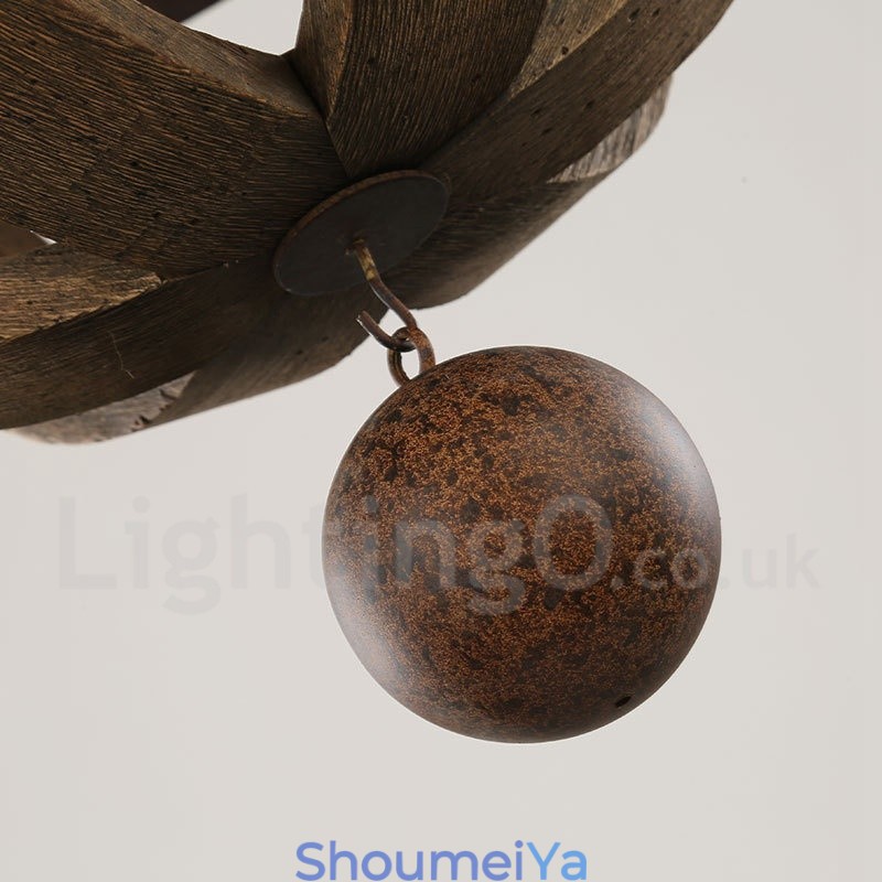 カントリー ヴィンテージ 木製 6 ライト シャンデリア ランプ ライト