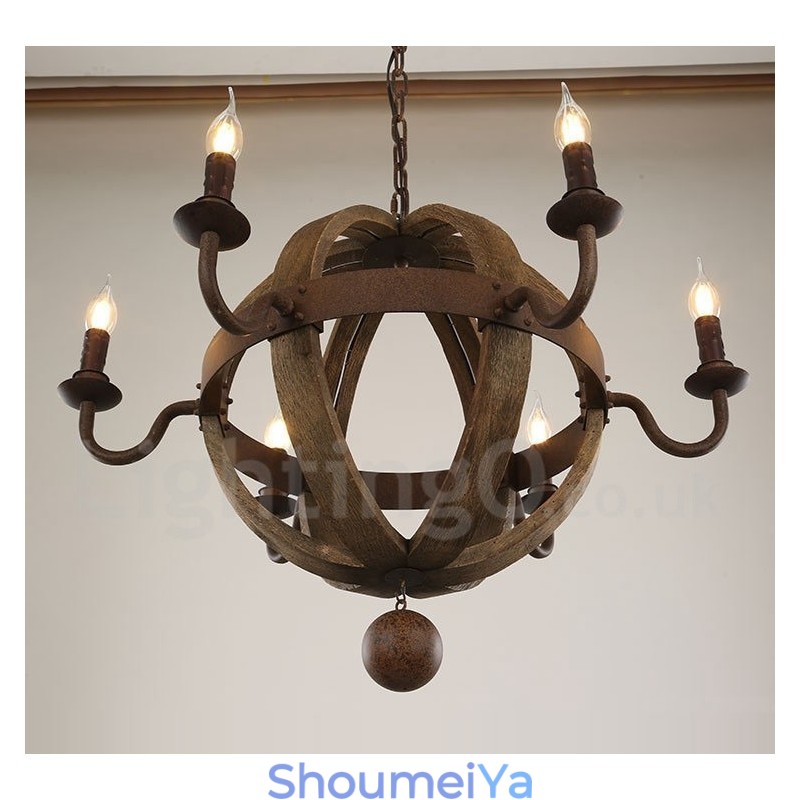 カントリー ヴィンテージ 木製 6 ライト シャンデリア ランプ ライト