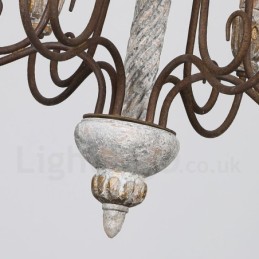 カントリー ヴィンテージ 木製 6 ライト シングル ティア シャンデリア