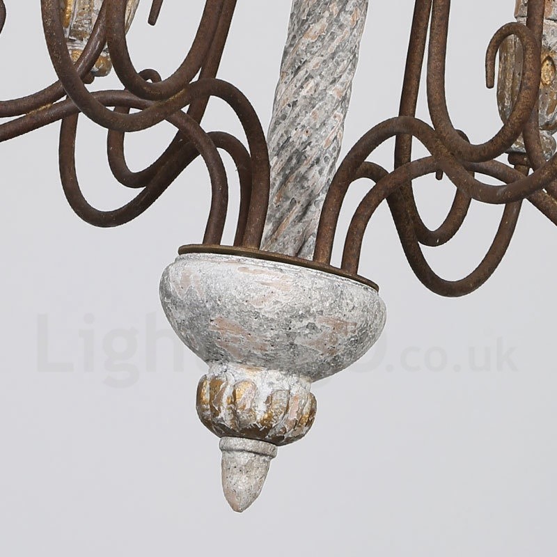 カントリー ヴィンテージ 木製 6 ライト シングル ティア シャンデリア