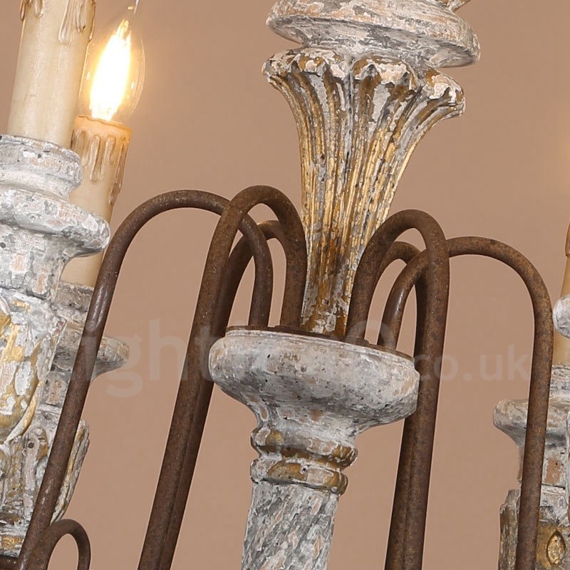 カントリー ヴィンテージ 木製 6 ライト シングル ティア シャンデリア