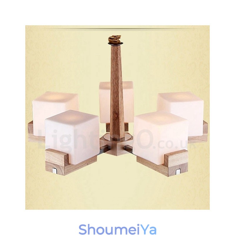 木製モダンコンテンポラリー5ライトシングルティアシャンデリアランプ