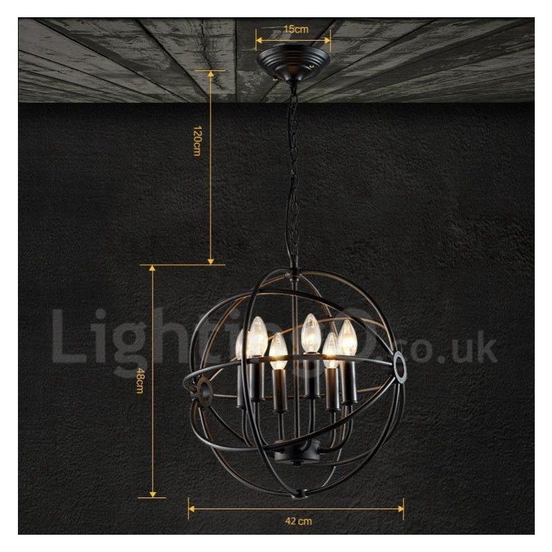 6 ライト メタル グローブ ヴィンテージ ペンダント ライト