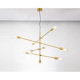 ガラスシェードランプ付き6灯銅シャンデリア