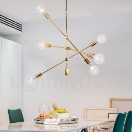 ガラスシェードランプ付き6灯銅シャンデリア