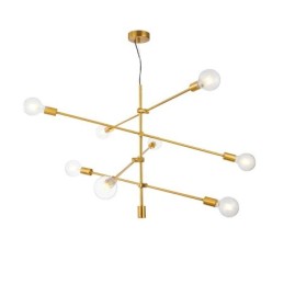 ガラスシェードランプ付き6灯銅シャンデリア