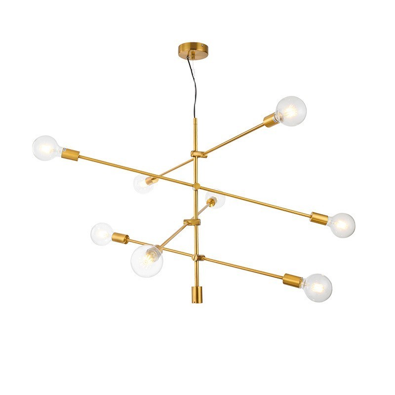 ガラスシェードランプ付き6灯銅シャンデリア