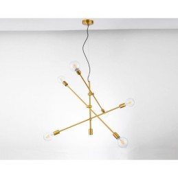 ガラスシェードランプ付き6灯銅シャンデリア