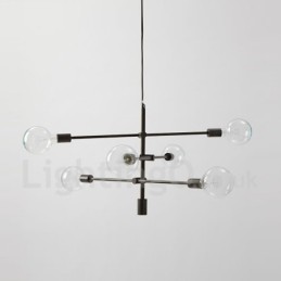 ガラスシェードランプ付き6灯銅シャンデリア