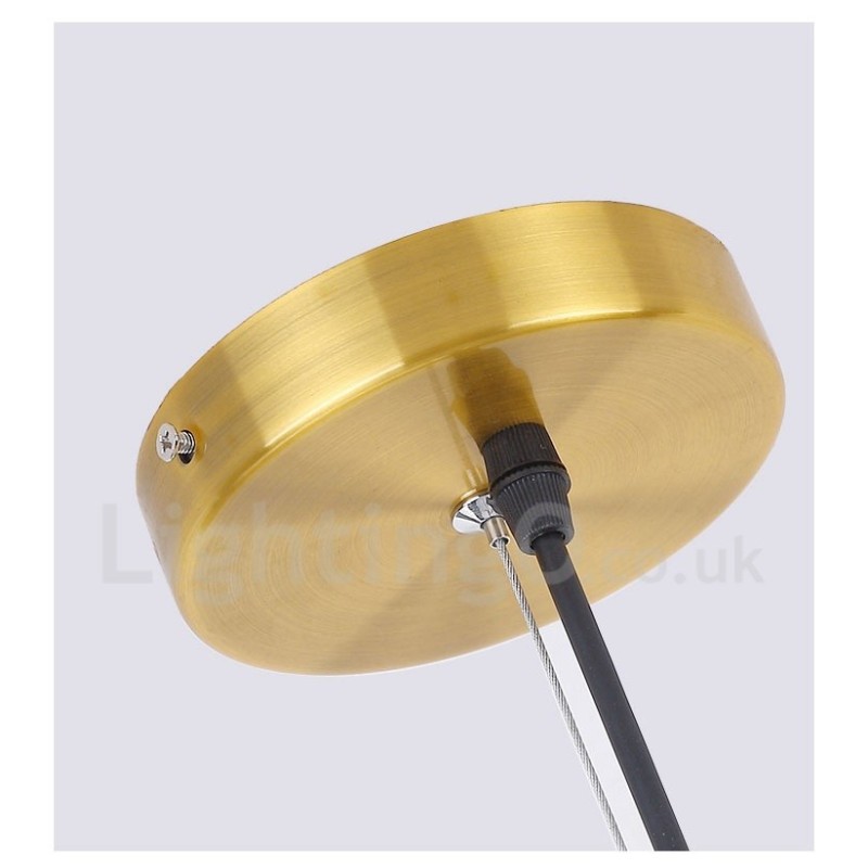 ガラスシェードランプ付き6灯銅シャンデリア