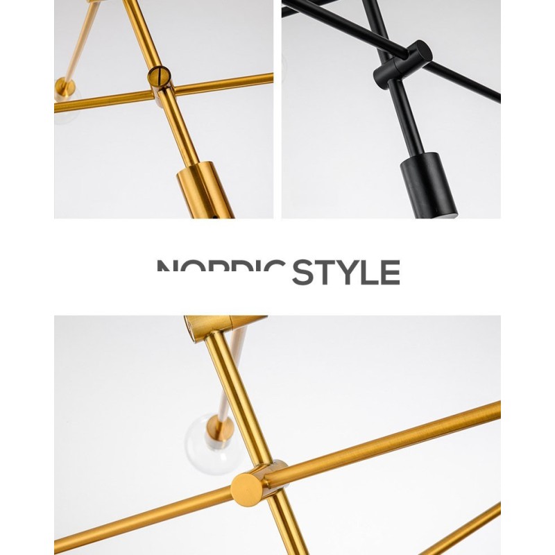 ガラスシェードランプ付き6灯銅シャンデリア