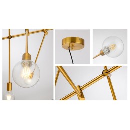 ガラスシェードランプ付き6灯銅シャンデリア