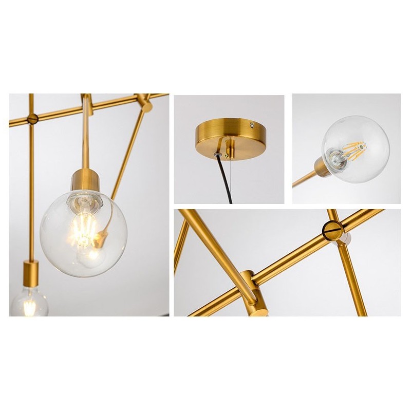 ガラスシェードランプ付き6灯銅シャンデリア