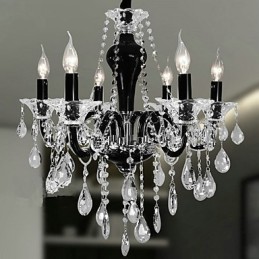 ブラックデザインアクセントの6灯クリスタルシャンデリア
