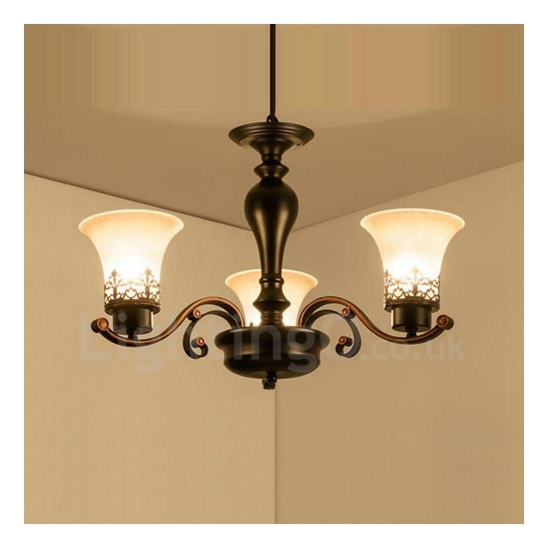 3 ライト ラスティック ロッジ インテグレーテッド メタル シャンデリア